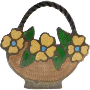 Vintage Sterling Enamel Mexican Basket Of Flowers… - image 1