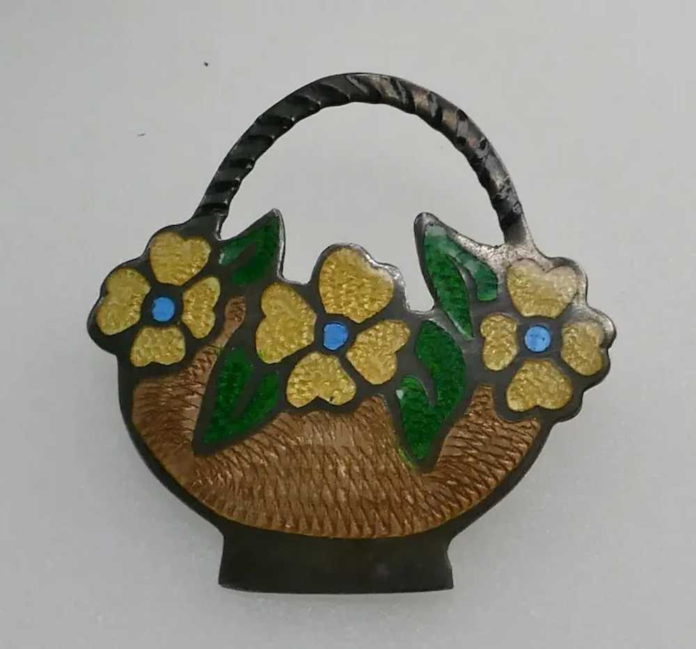 Vintage Sterling Enamel Mexican Basket Of Flowers… - image 3