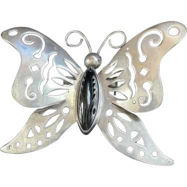 Vintage Mexican Silver Butterfly Brooch Marked "Si