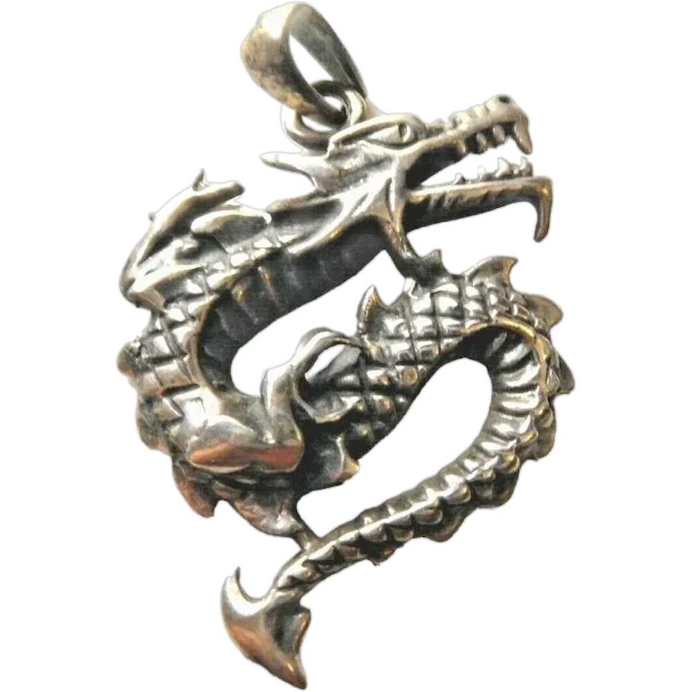 Fierce Vintage Sterling Silver Dragon or Sea Mons… - image 1