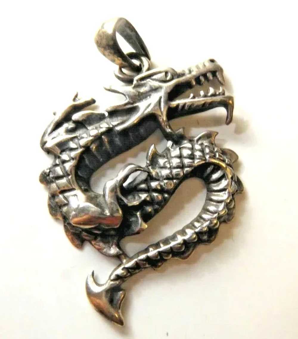 Fierce Vintage Sterling Silver Dragon or Sea Mons… - image 4