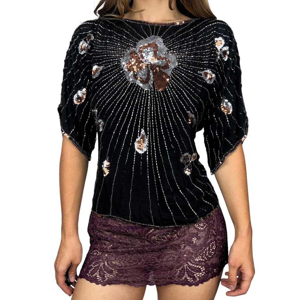 Vintage Flowy Embellished Silk Blouse (M/L) - image 1