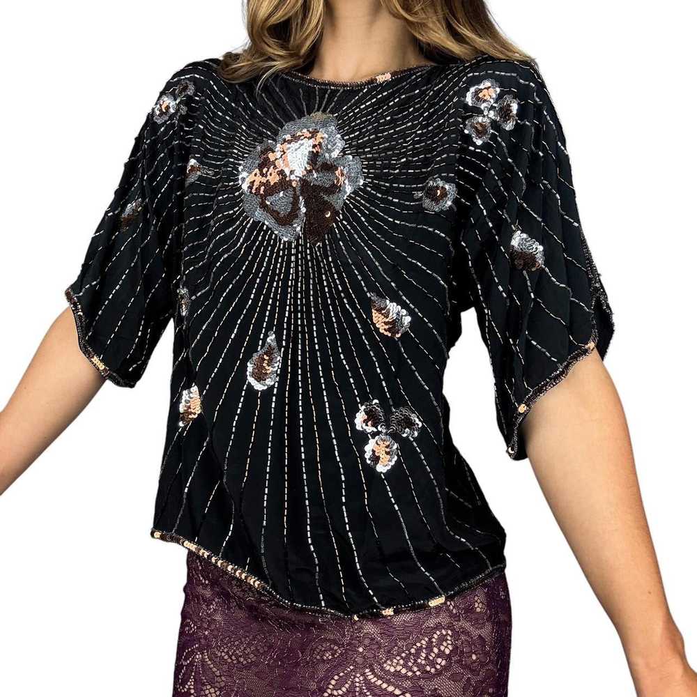 Vintage Flowy Embellished Silk Blouse (M/L) - image 2