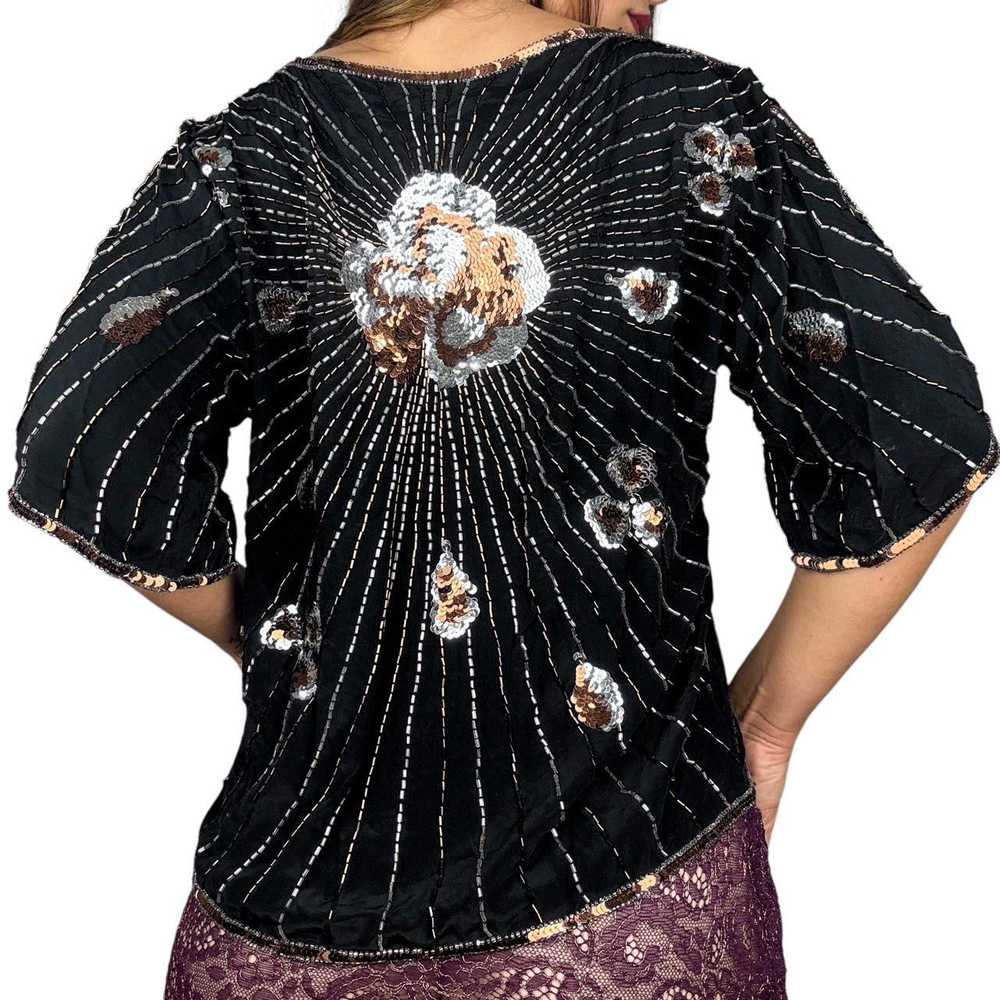 Vintage Flowy Embellished Silk Blouse (M/L) - image 3