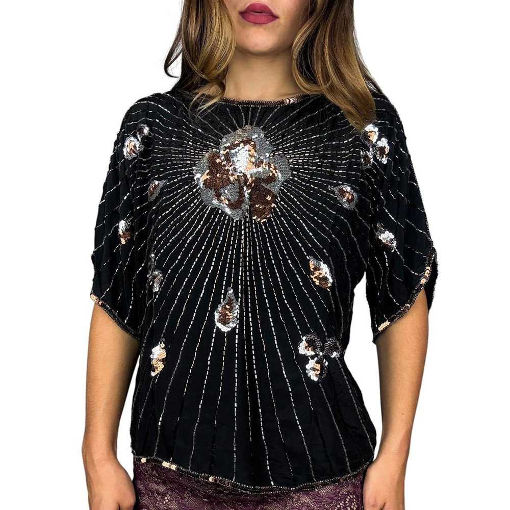 Vintage Flowy Embellished Silk Blouse (M/L) - image 4