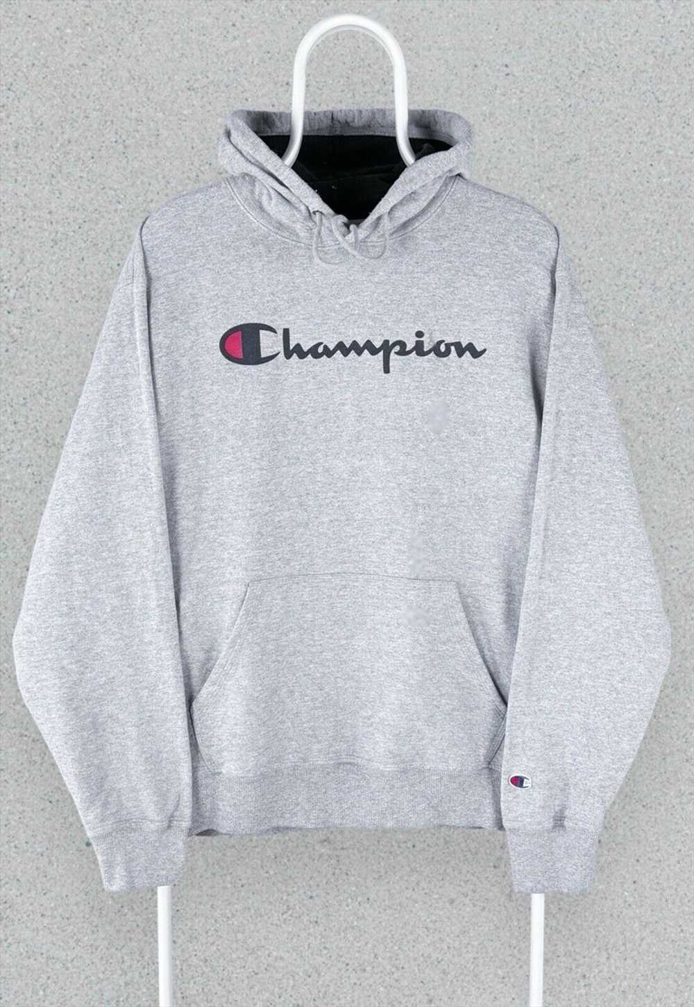 Vintage Champion Grey Hoodie Pullover Spell Out M… - image 1