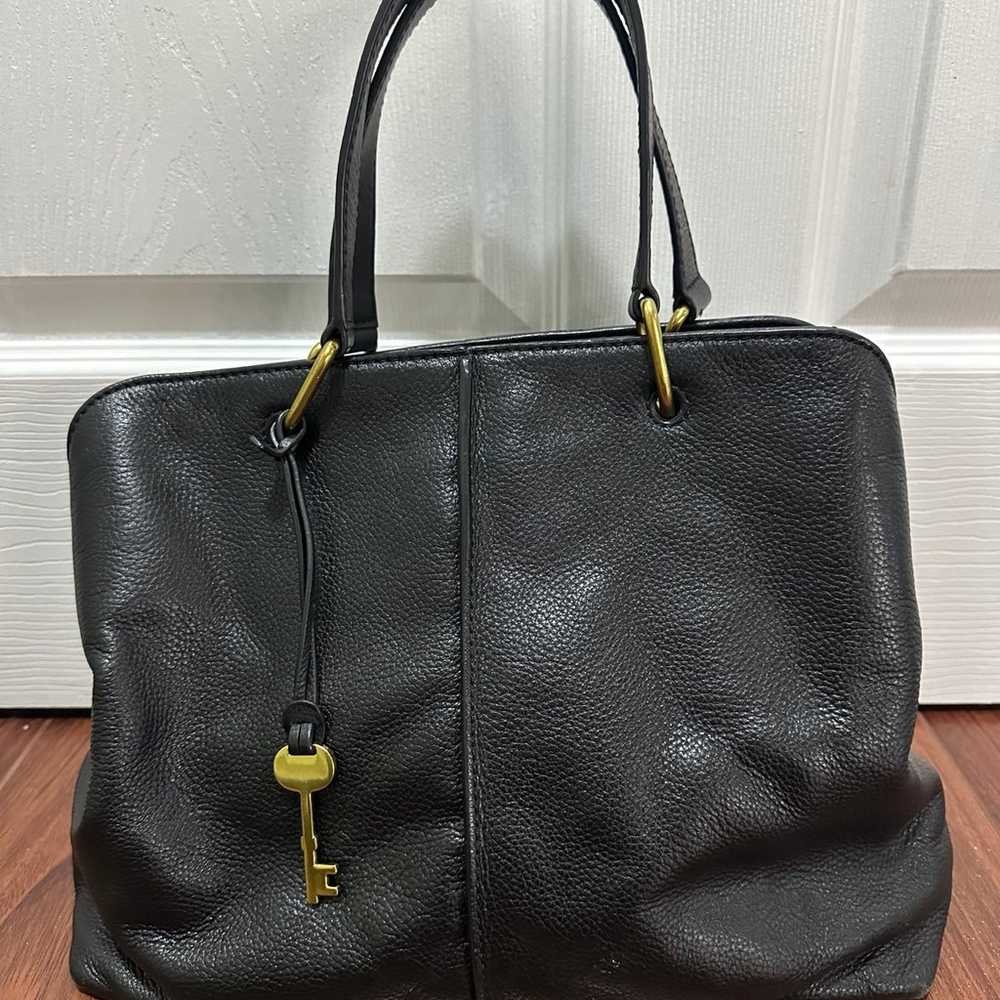 Fossil Lane Satchel Leather Handbag Black Womens - image 1