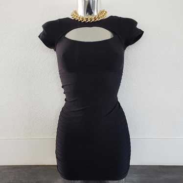 Bebe Black Peekaboo Lined Bebe Bodycon Mini