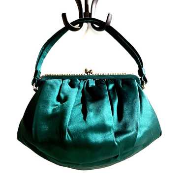 Vintage 1950s Beautiful Green Satin EDWARDS Handb… - image 1