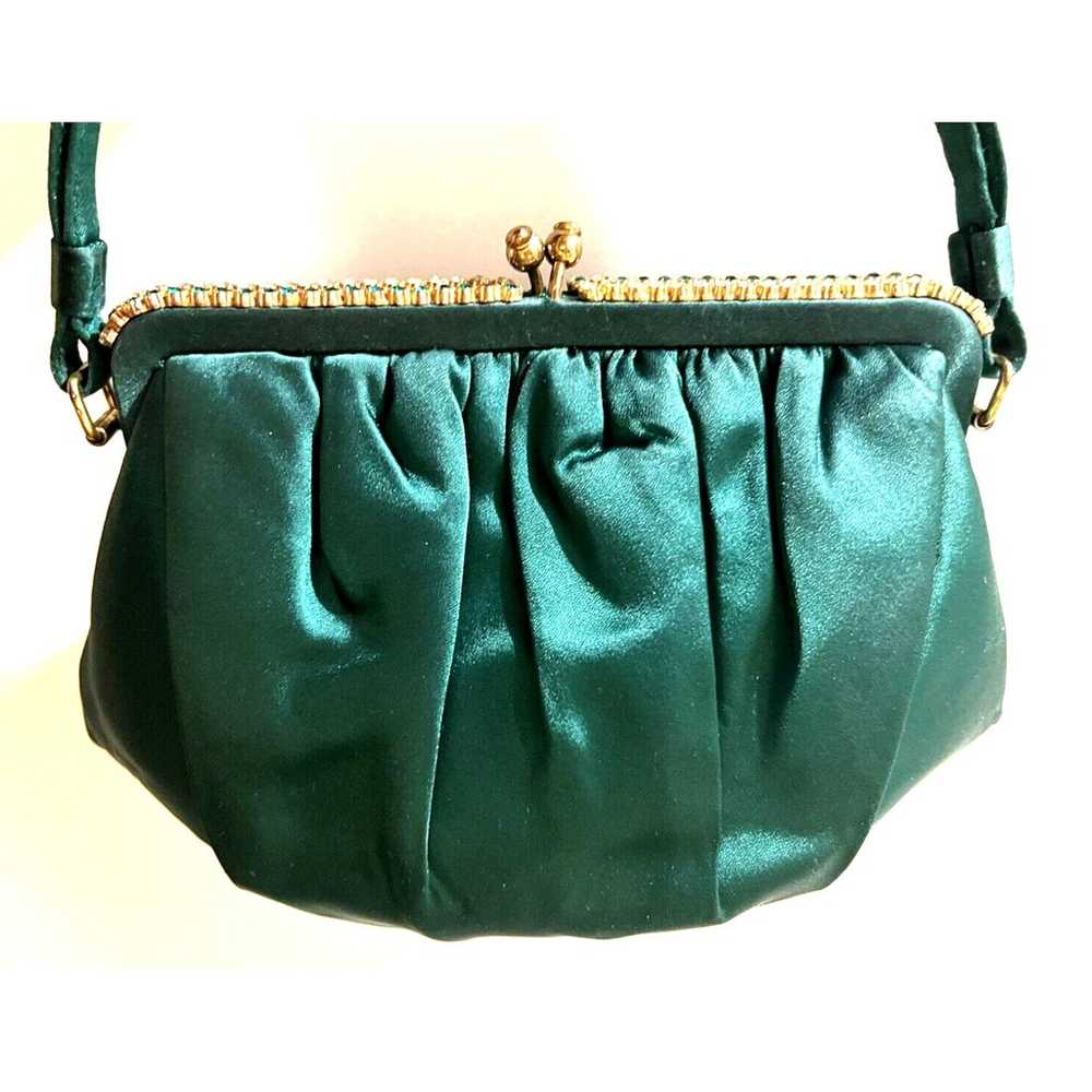 Vintage 1950s Beautiful Green Satin EDWARDS Handb… - image 2