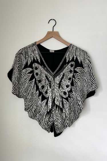 Vintage 1970s Silver Sequin Butterfly Top Selected