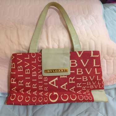 BVLGARI handbag, red, canvas leather.