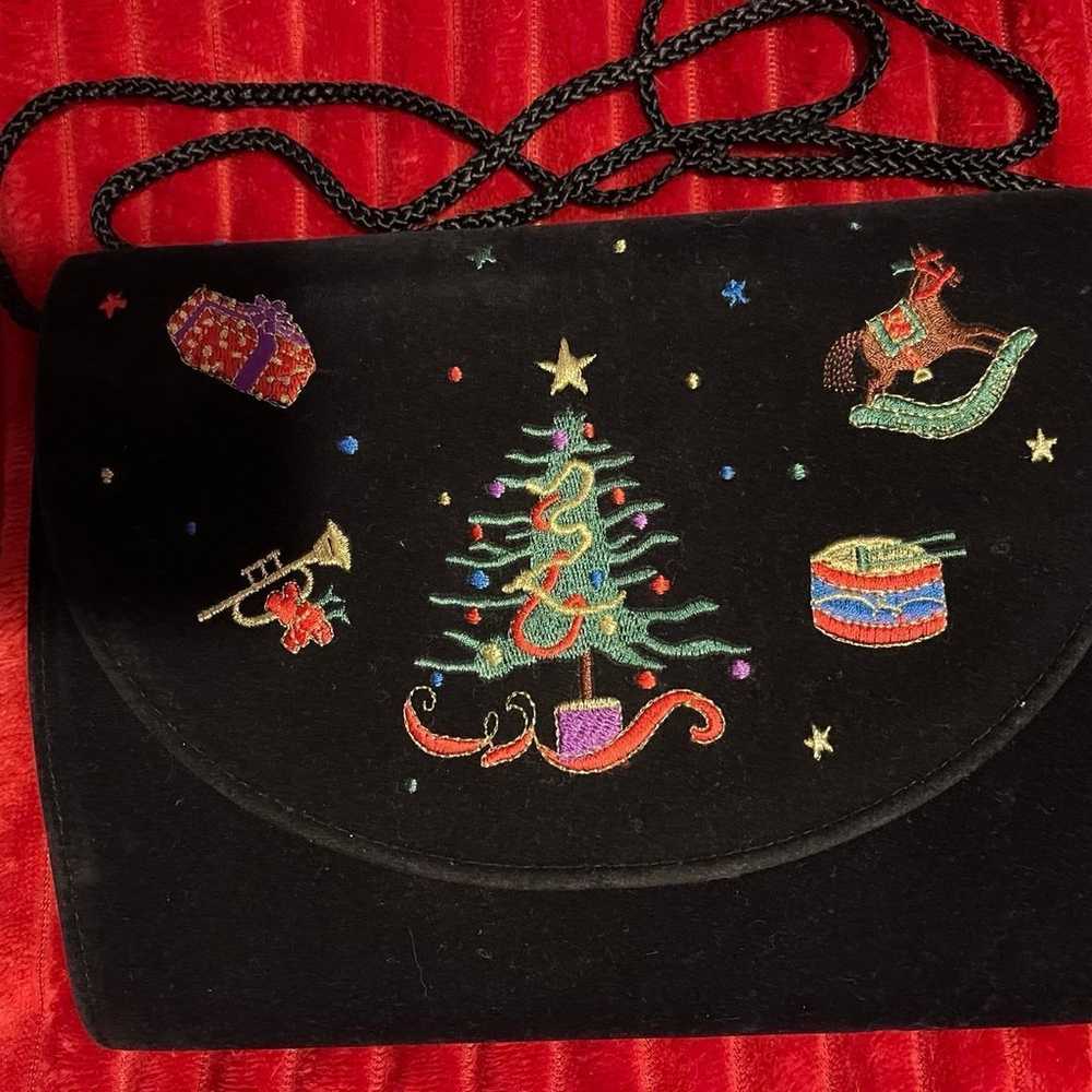 Vintage Black Velvet Embroidered Holiday Christma… - image 2