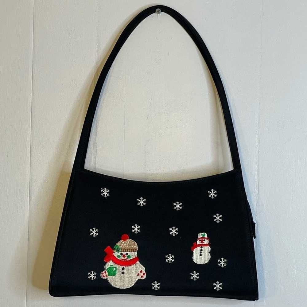 Vintage 90s Christmas purse Embroidered snowman B… - image 2