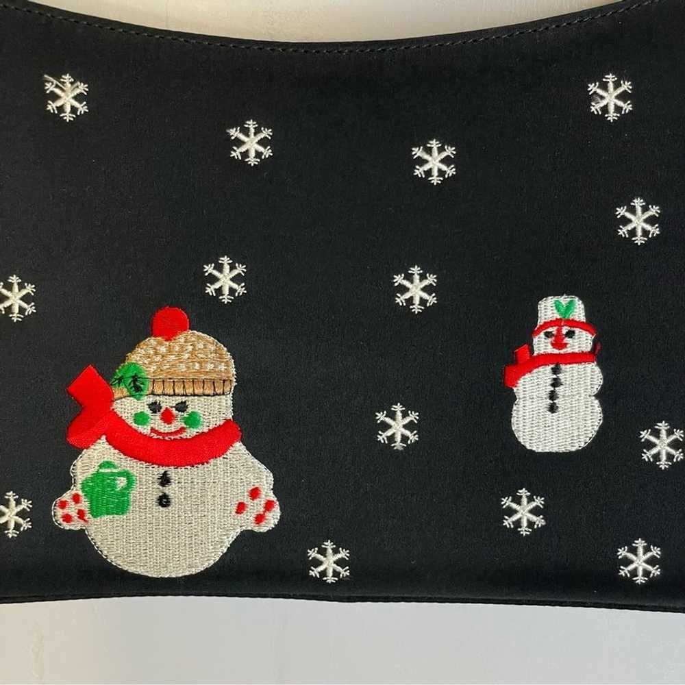 Vintage 90s Christmas purse Embroidered snowman B… - image 3