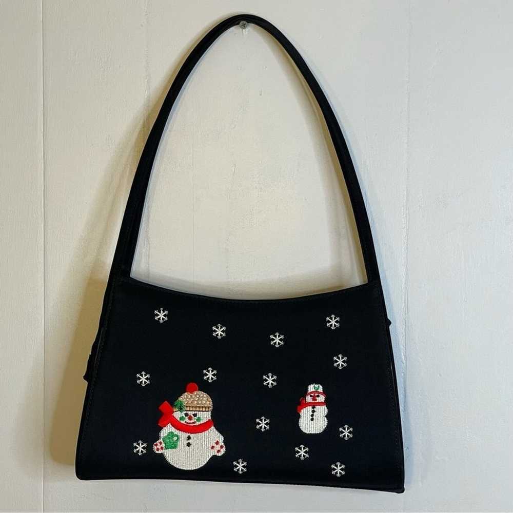 Vintage 90s Christmas purse Embroidered snowman B… - image 4