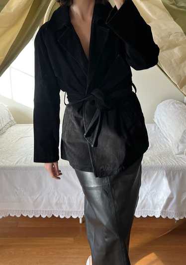 Vintage Black Collared Suede Tie Jacket