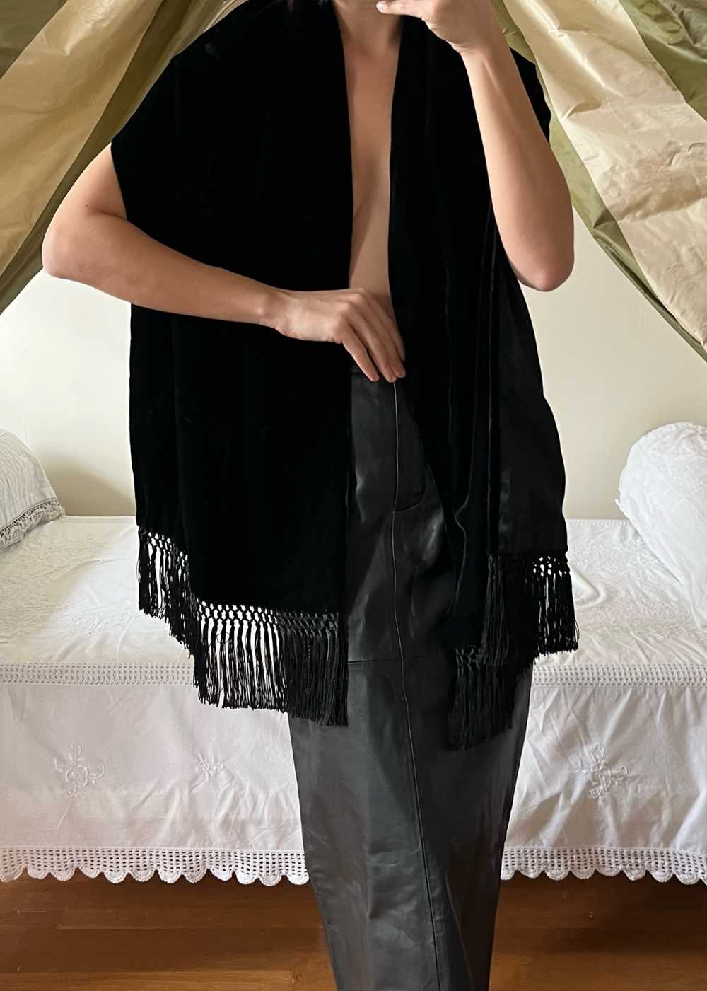 Vintage Velvet Fringed Scarf - image 2