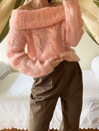 Vintage Hand Knit Blush Mohair Sweater