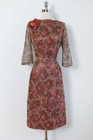 Vintage 1950s COPPER LACE Dress - Satin Rose + Ro… - image 1