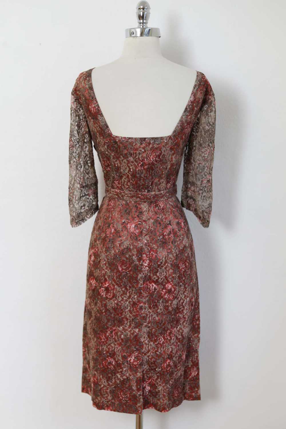 Vintage 1950s COPPER LACE Dress - Satin Rose + Ro… - image 6