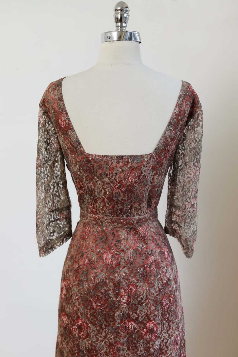 Vintage 1950s COPPER LACE Dress - Satin Rose + Ro… - image 7