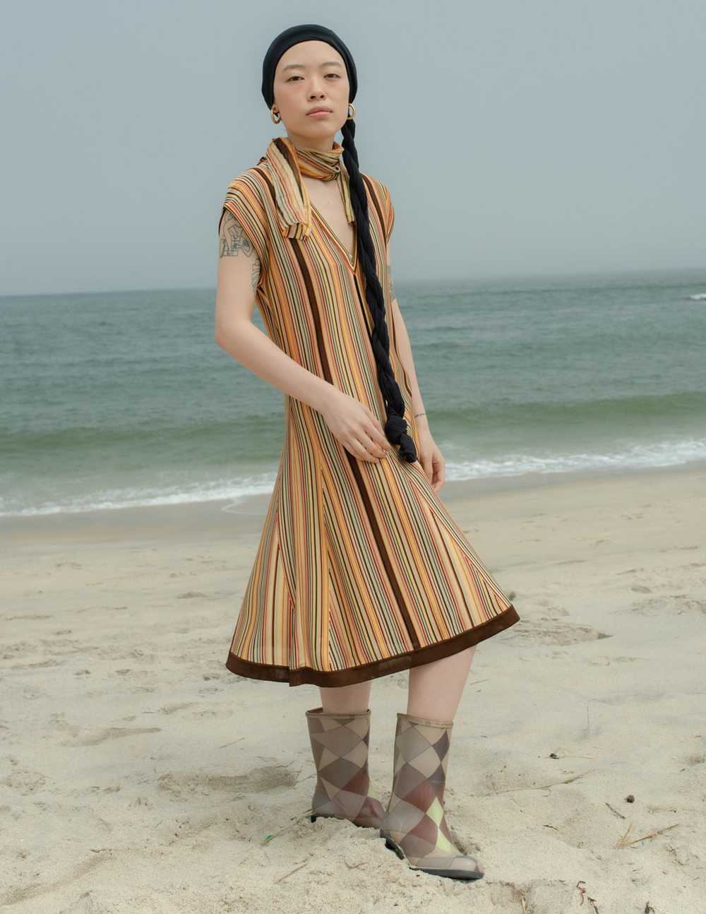 Hermès vintage striped v-neck dress - image 2