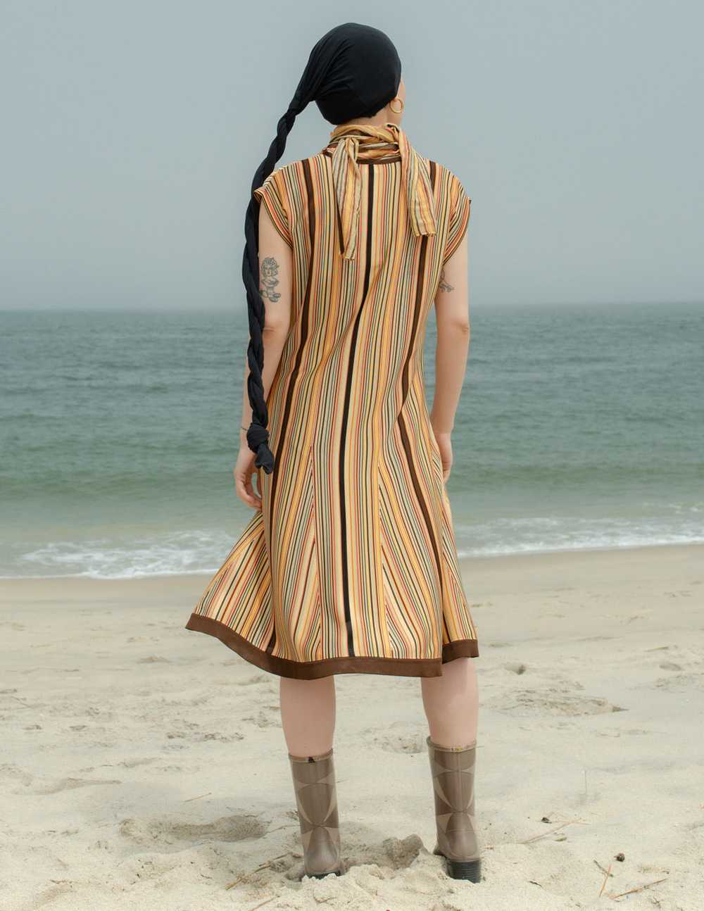 Hermès vintage striped v-neck dress - image 3