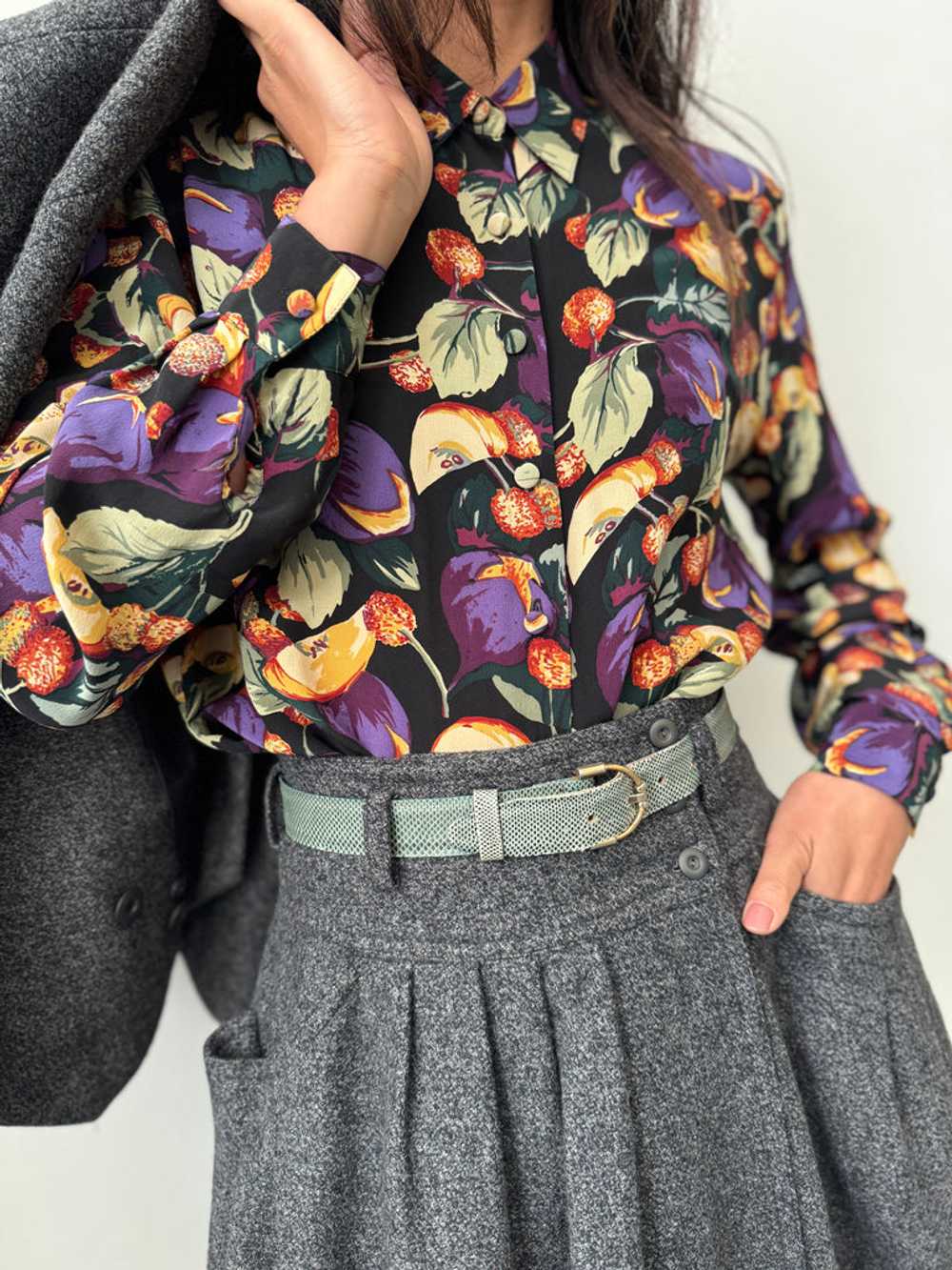 Vintage novelty print silk top - image 2