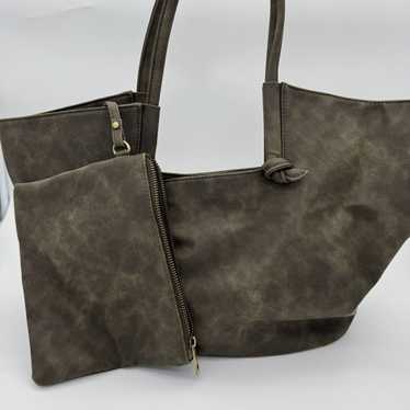 Anthropologie Tote Handbag Womens Green Faux Leat… - image 1