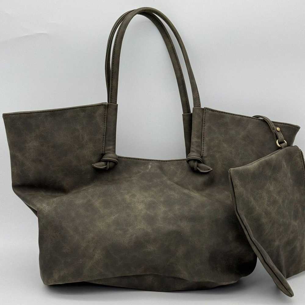 Anthropologie Tote Handbag Womens Green Faux Leat… - image 6