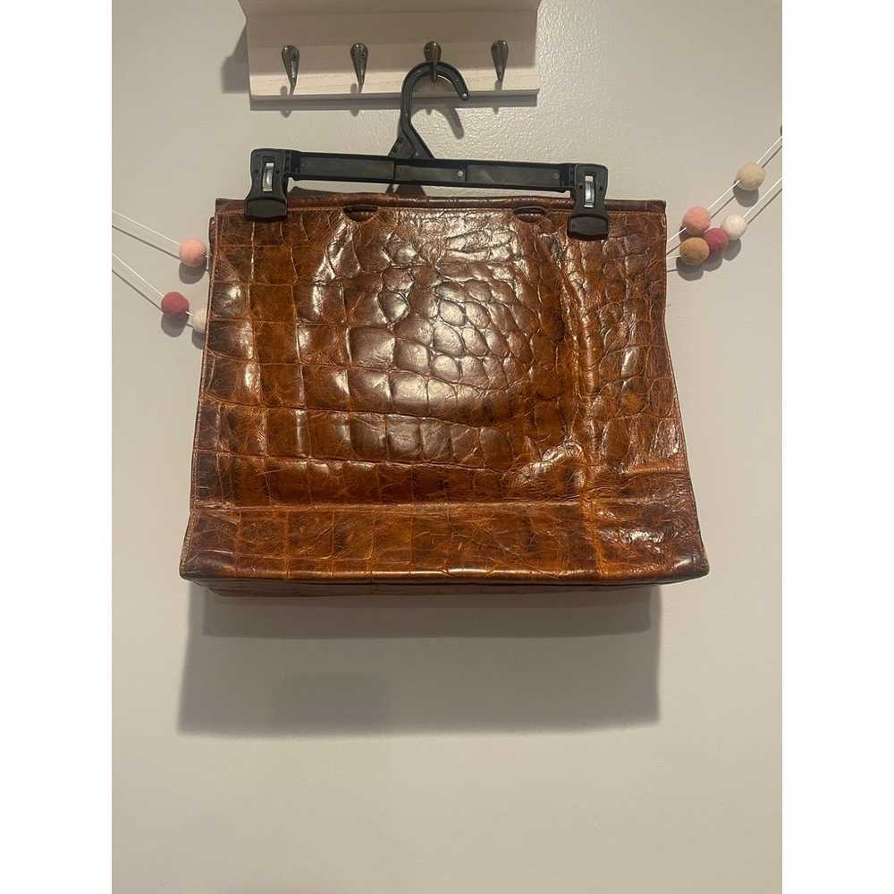 Vintage Furla Brown Leather Croc Embossed Messeng… - image 4