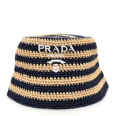 PRADA Raffia Striped Logo Embroidered Womens Bucke