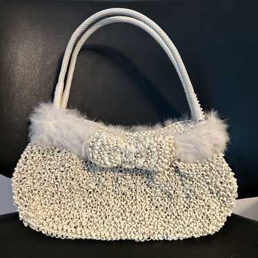 Anteprima Wire Bag White Fur-Trimmed Handbag