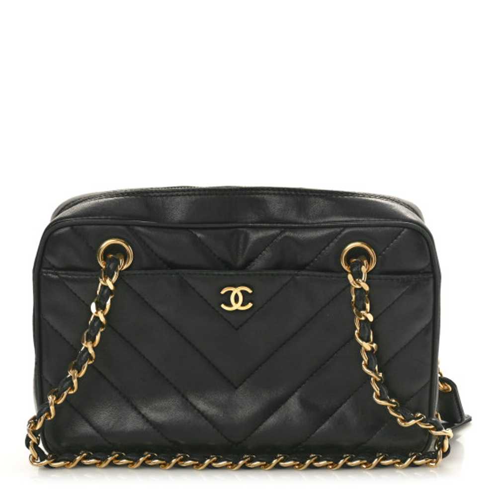 CHANEL Lambskin Chevron Quilted Camera Case Black - image 1