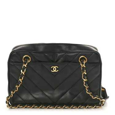 CHANEL Lambskin Chevron Quilted Camera Case Black - image 1