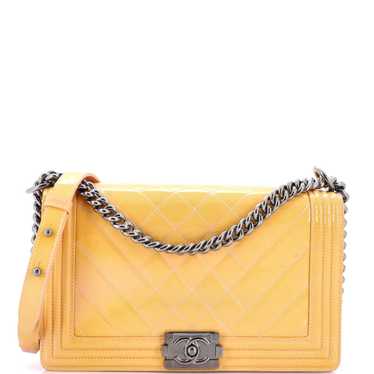 CHANEL Boy Flap Bag Chevron Patent Old Medium