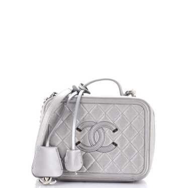 CHANEL Filigree Vanity Case Quilted Metallic Cavia