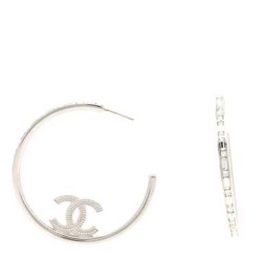 CHANEL Metal Crystal Baguette CC Large Hoop Earrin