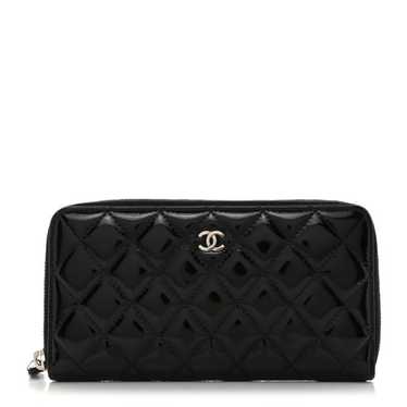 CHANEL Patent Quilted Zip Around Wallet Navy