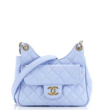 CHANEL Wavy CC Hobo Quilted Caviar Small