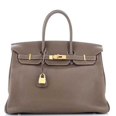 Hermes Birkin Handbag Grey Clemence with Gold Har… - image 1