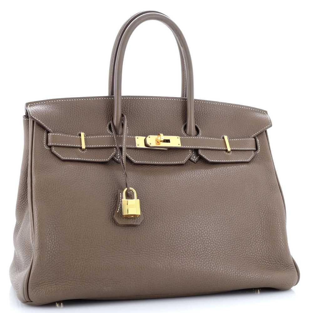 Hermes Birkin Handbag Grey Clemence with Gold Har… - image 2