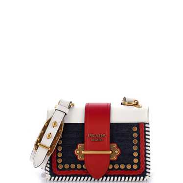 PRADA Cahier Crossbody Bag Embellished Denim and … - image 1