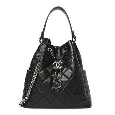 CHANEL Caviar Flat Quilted CC Chain Bucket Drawst… - image 1