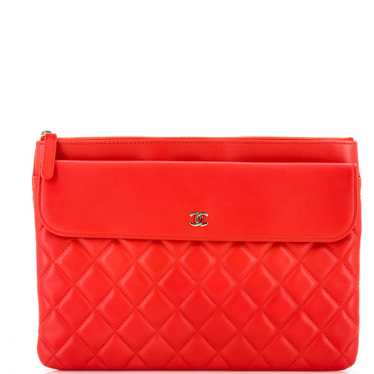 CHANEL O Case Flap Clutch Quilted Lambskin Medium