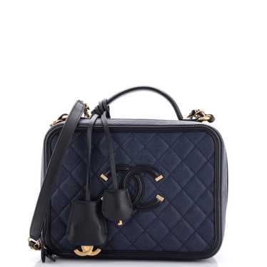 CHANEL Filigree Vanity Case Quilted Caviar Large