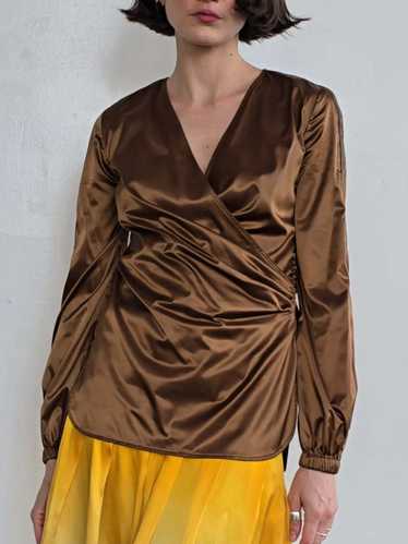 MaxMara Satin Wrap Top - Milk Chocolate