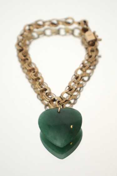 14K Gold Heart Chain & Jade Charm Bracelet