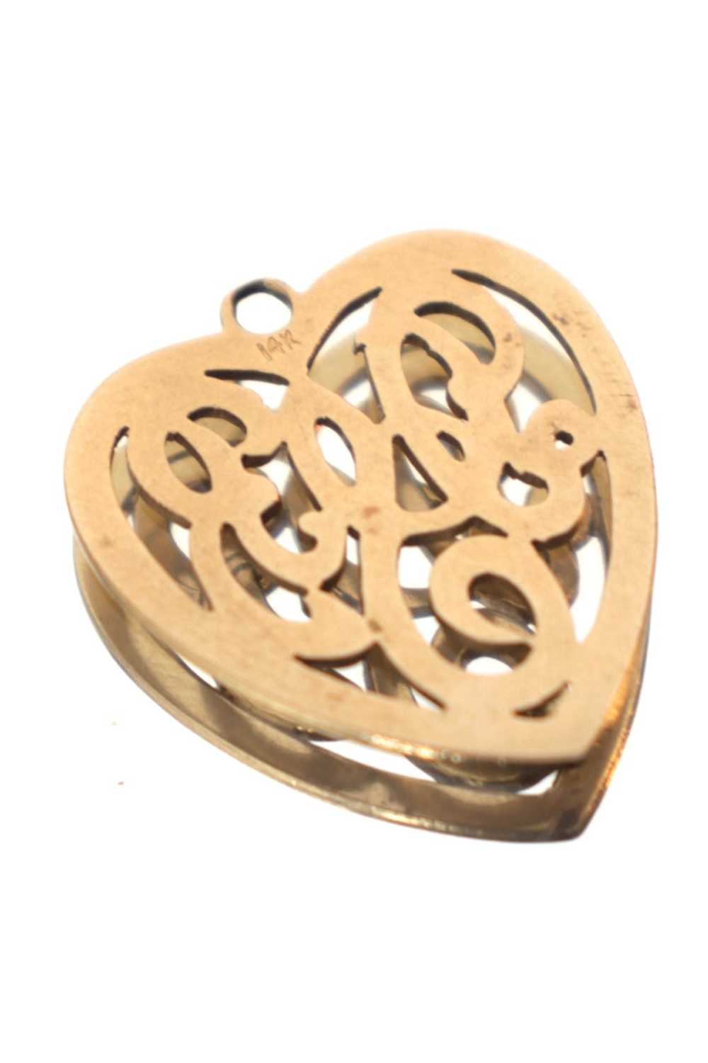 14K Gold Scroll Heart Charm - image 2